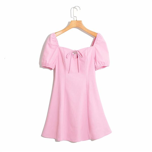 

dress 2021 summer sweet pink girls thin cotton short women's puff sleeve out woman bow line, Black;gray