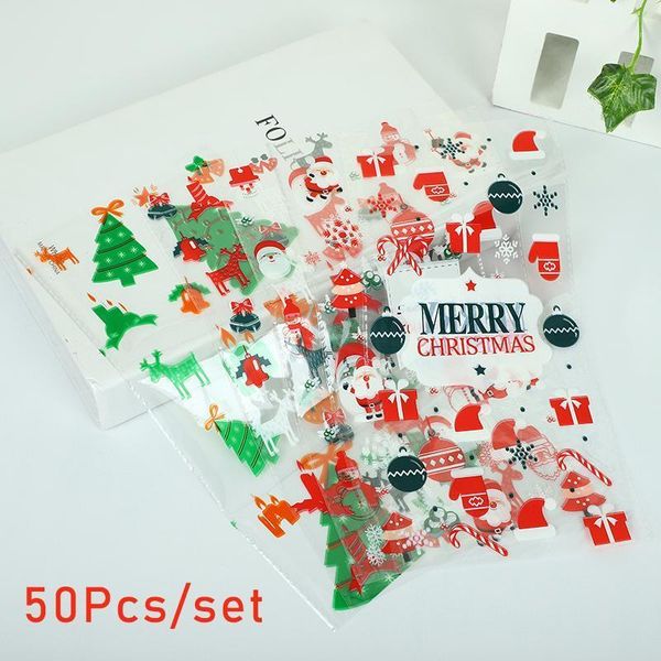 

christmas decorations 50pcs gift bags candy packaging plastic handmade cookie gifts bag merry decoration for home year