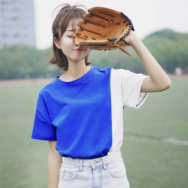 

women's t-shirt khaki 2021 pure cotton round neck short sleeve female student harajuku loose design sense color matching top, White