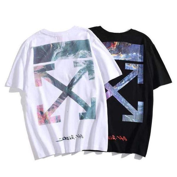 

off tide brand white limited oil painting wave arrow short sleeve student half men's and women's loose t-shirt, White;black
