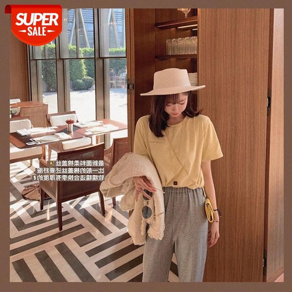 

[6 color treasure pocket t] fabric soft cotton cover silk, round neck basic base short sleeve t #ax6t, White