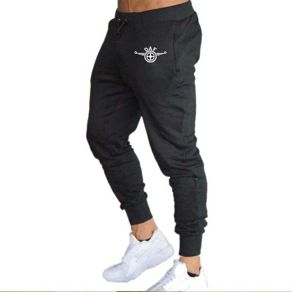 

men's pants daf trucks logo printed 2021 spring autumn fashion trousers casual solid color streetwear running slim fit sweatpants, Black
