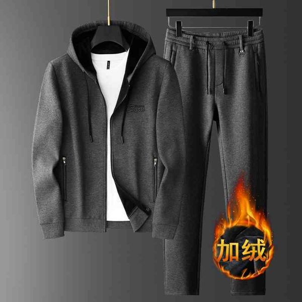 

winter sweater plush thickened men's coat large hooded coat casual cardigan cotton sportswear set 38, Gray