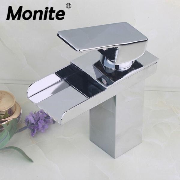 

bathroom sink faucets monite waterfall basin brass mixer tap vanity faucet chrome finish wide spout water