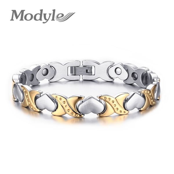 

healthy care bracelets & bangles jewelry energy magnetic bracelet women heart hand chain, Golden;silver