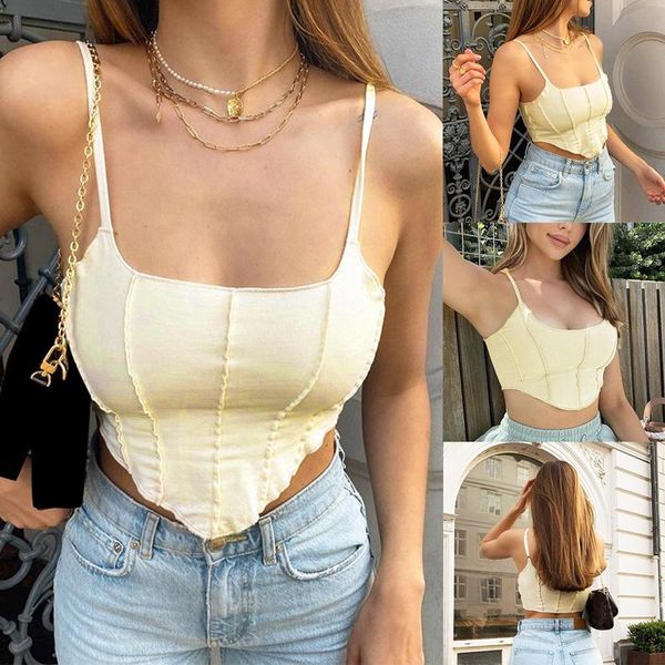 

women's tanks & camis summer camisoles women crop sleeveless shirt slim lady bralette padded strap skinny vest camisole, White
