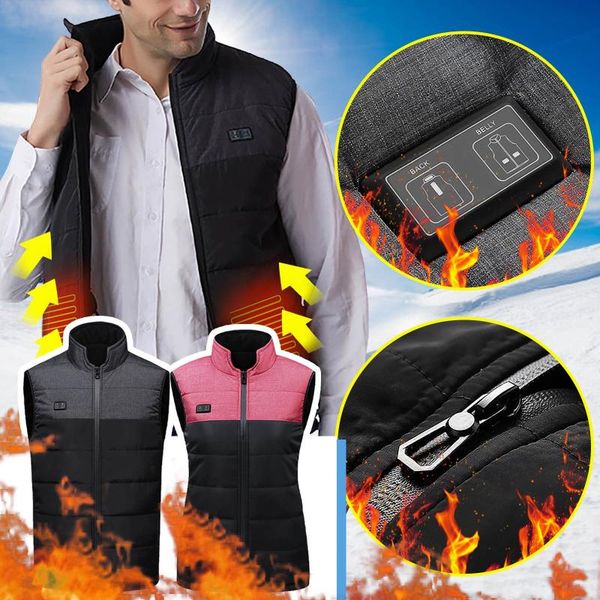 

men's vests style warm waist and abdomen vest two-color splicing winter heating connected to charging treasure thermostatic, Black;white