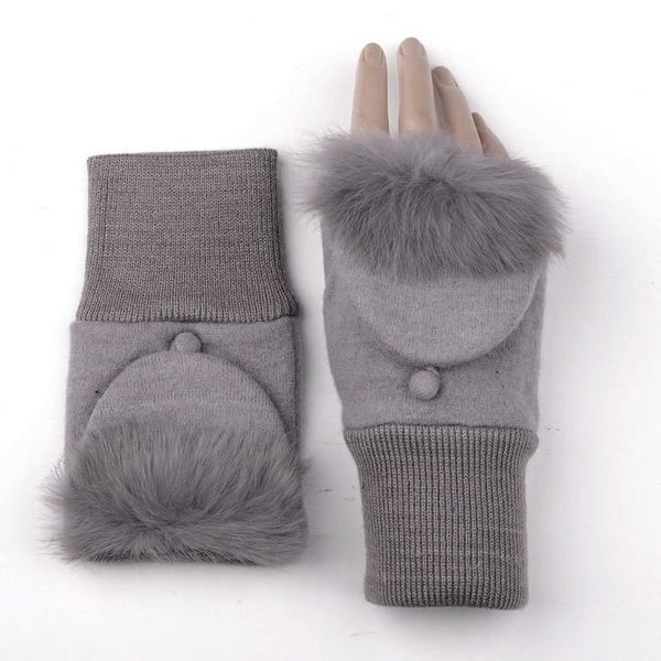

five fingers gloves fashion winter warm women cashmere clamshell fingerless touch screen, Blue;gray