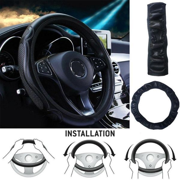 

steering wheel covers universal pu car cover skidproof auto steering-wheel anti-slip embossing leather car-styling accessorie