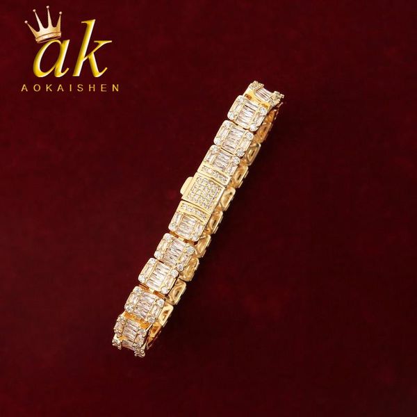

link, chain 9mm square zirconia bracelet for men 24k gold color plated with cubic hip hop rock street jewelry, Black