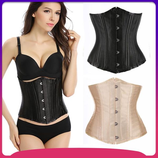 

women's shapers slimming body shaper woman waist trainer underbust corsets & bustiers satin 24 steel boned cincher corselet, Black;white