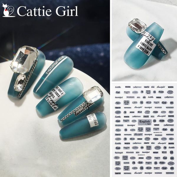 

stickers & decals 1 sheet silver alphabet nail art 3d for nails magazine manicure japanese design diy, Black