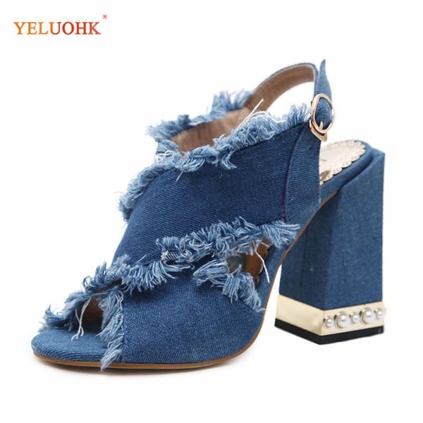 

dress shoes canvas summer sandals women blue black 2021 high heel