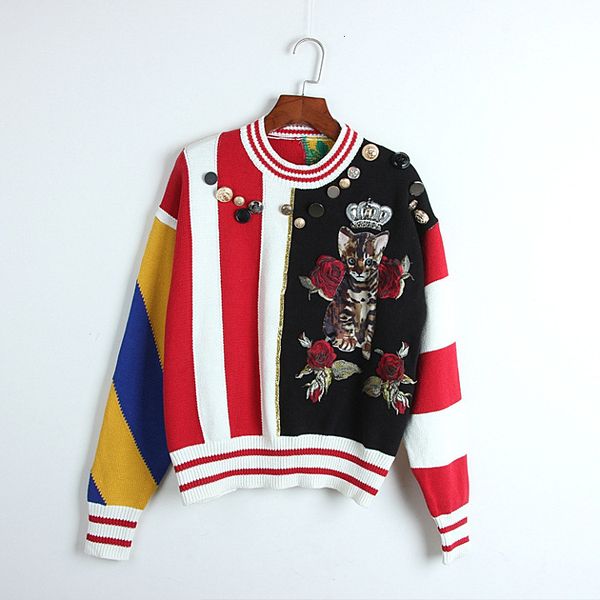 

women's sweaters autumn cat buttons pattern fancy girly mesh d685, White;black