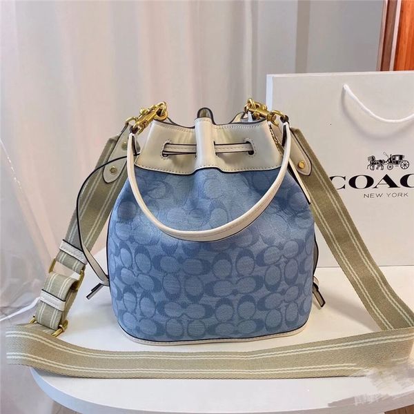 

bag handbag home c cowhide collage flower summer sky blue fragrant bud drawstring bucket portable oblique span women's, Black;red