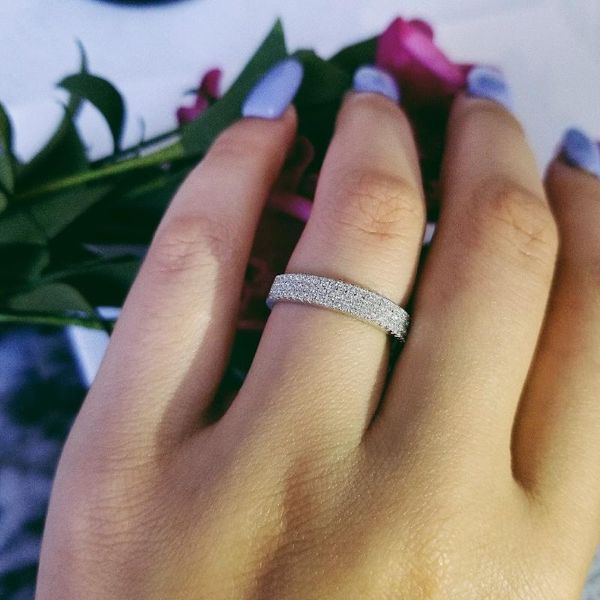 

cluster rings 2021 design real 925 sterling silver wedding band eternity for women engagement jewelry r802, Golden;silver