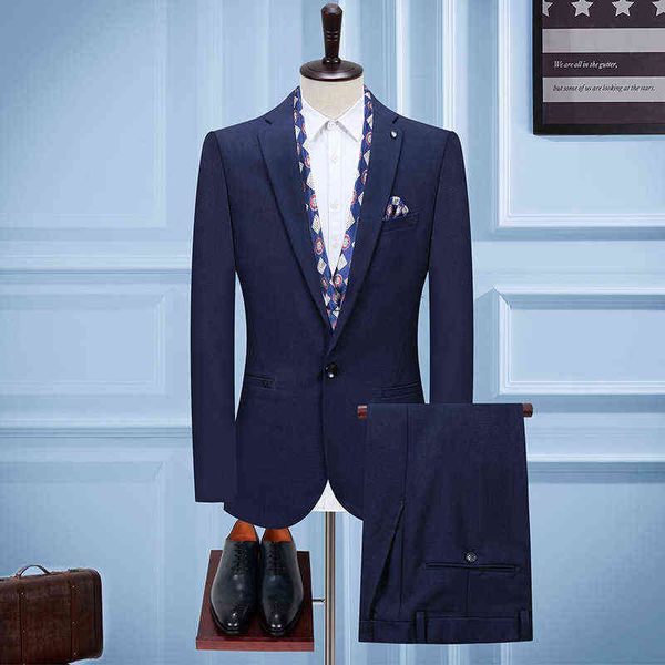 

luxury suits blaze men's busins casual men's two piece one button man suit trousers waist adjustable, Black