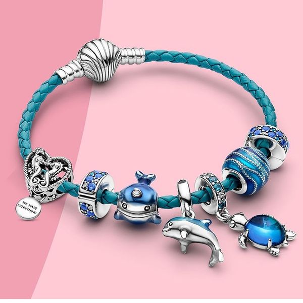 Vero ciondolo in argento sterling 925 serie oceano perline adatte per bracciali Pandora originali gioielli fai da te da donna