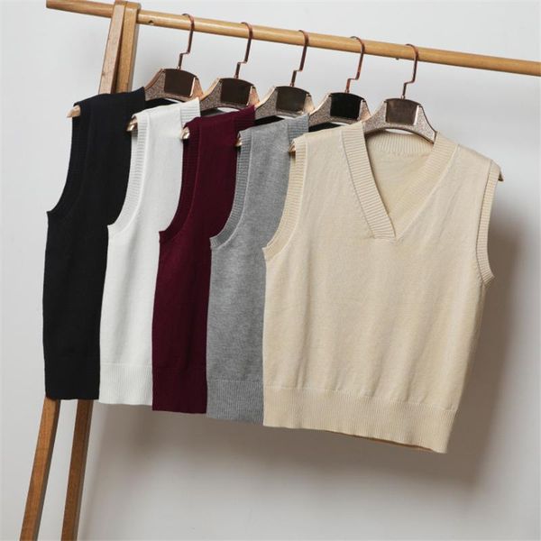 

women's vests 4xl spring autumn sweater vest women v-neck knitted coat waistcoat sleeveless knit veste femme pullover outwear, Black;white
