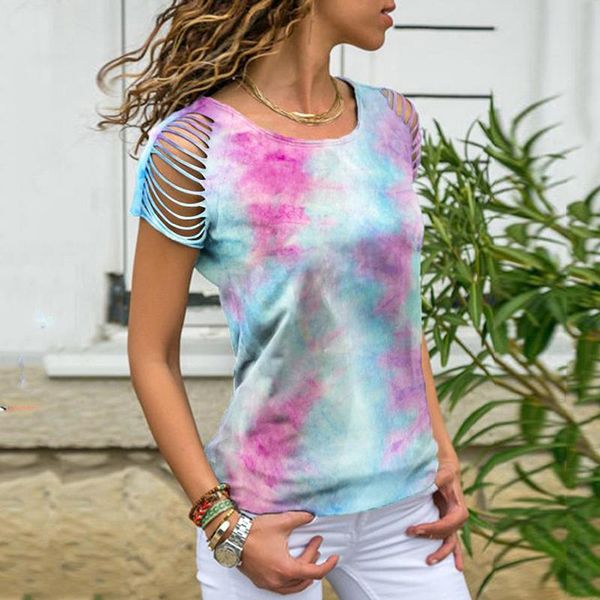 

women's t-shirt women 2021 summer dye print o-neck short sleeve off shoulder ladies loose casual tee shirts large sizes femme, White