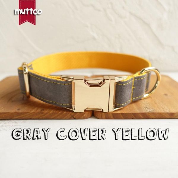 

dog collars & leashes muttco retailing self-design collar gray cover yellow handmade poly satin and nylon grey leash udc026j