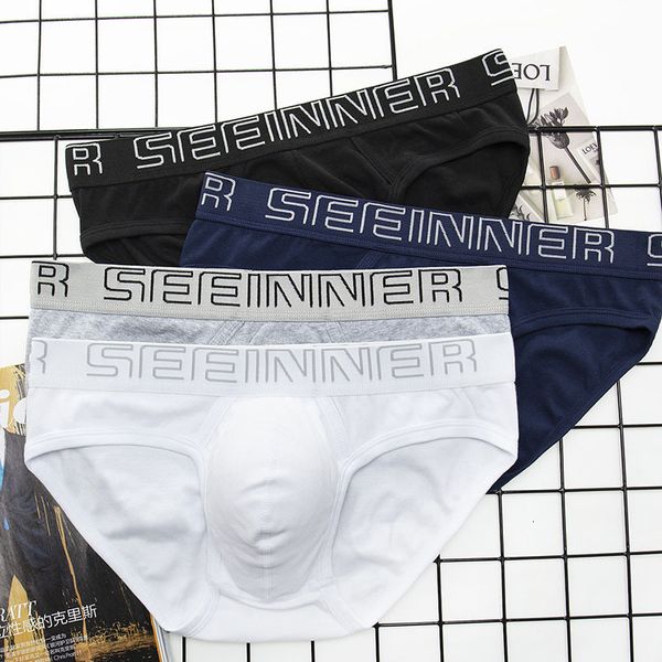

underwear seeiner custom made cotton slim solid color men's briefs, Black;white