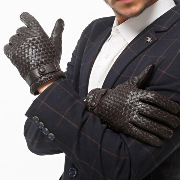 

five fingers gloves fashion genuine sheepskin leather windproof thermal glove warm high-end hand made lambskin mittens s2183, Blue;gray