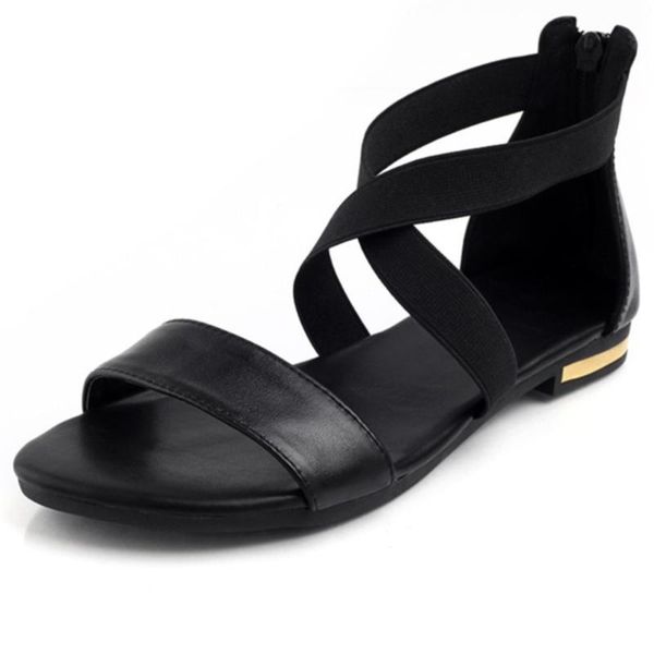 

genuine leather women sandals fashion summer sweet flats heel ladies shoes black