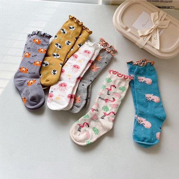 

1-7 years toddlers girls funny socks knee high soft infants baby cotton sock animal flower pattern children school, Pink;yellow