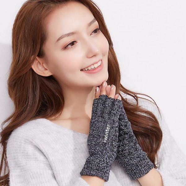 

fingerless gloves suogry winter cotton half finger thicken warm couple men plus velvet, Blue;gray