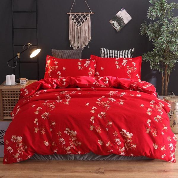 

flowers and plants bedding set cotton article printing 2 / 3 pcs no sheets red purple quilt cover pillowcase bedroom  sets