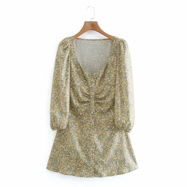 

spring elegant floral mini dress square collar long sleeves printed a-line sweet party dresses women nx9842 210525, Black;gray