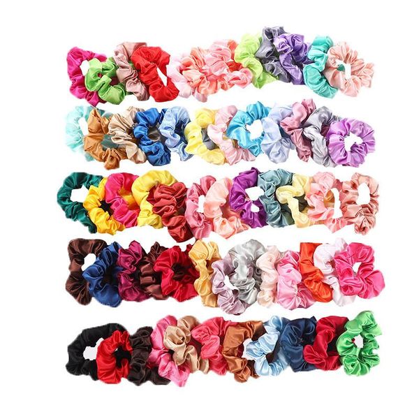 2021 60 farben Solide Mädchen Satin Elastische Haar Scrunchie Scrunchy Kopf Band Pferdeschwanz Haarbänder Mädchen Haar Seil Haar Zubehör Großhandel