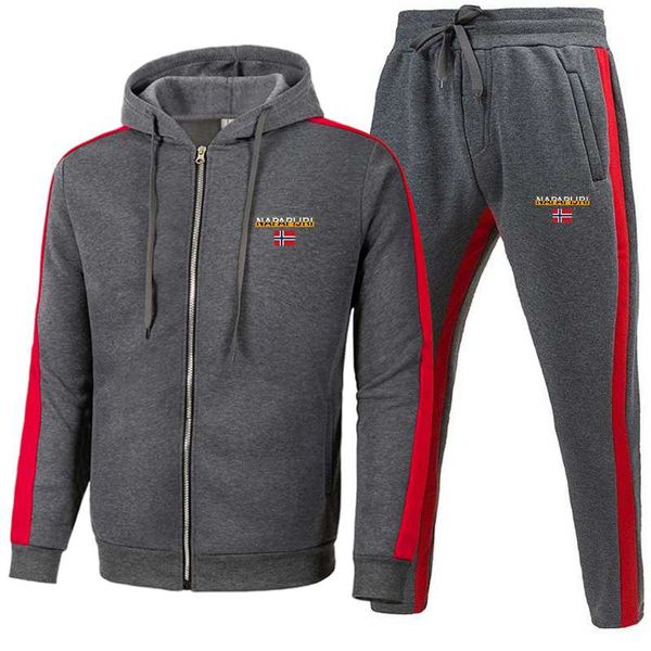

men's tracksuits 2021 flag printed zipper hoodie sweater set fashion casual long sleeve, Gray