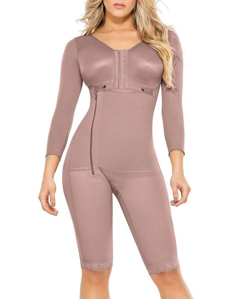 

women's shapers body shaper skims fajas side zipper long sleeve tummy control corsetto hyper compression gorset, Black;white