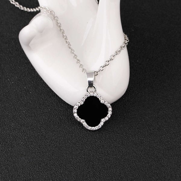 

new fashion jewelry manufacturer of clover alloy diamond necklace, Black