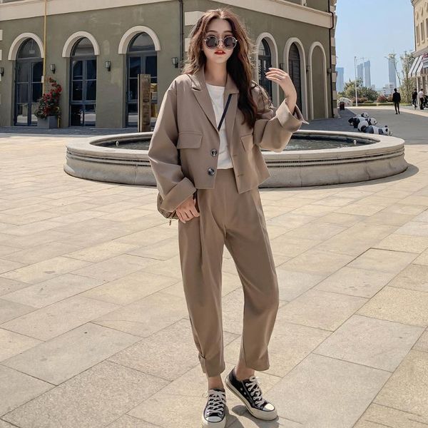 

the same suit women 2021 autumn fashion short coat high waist pants two piece set women's, White