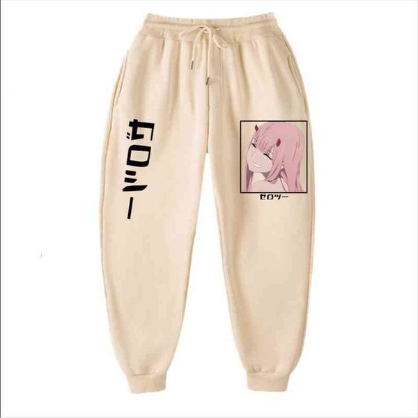 

darling in the franxx women pant zero 2 anime polar fleece printed jogging men fitness casual sports, Black