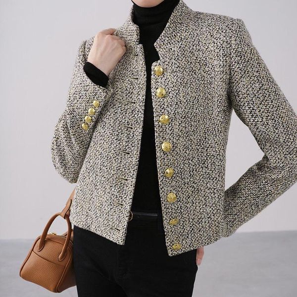 

women's jackets wool coat with stand-up collar women, Black;brown