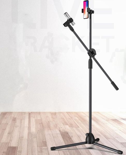 

cell phone mounts & holders adjustment microphone stand metal mobile floor selfie tripods holder for live take a video bracket
