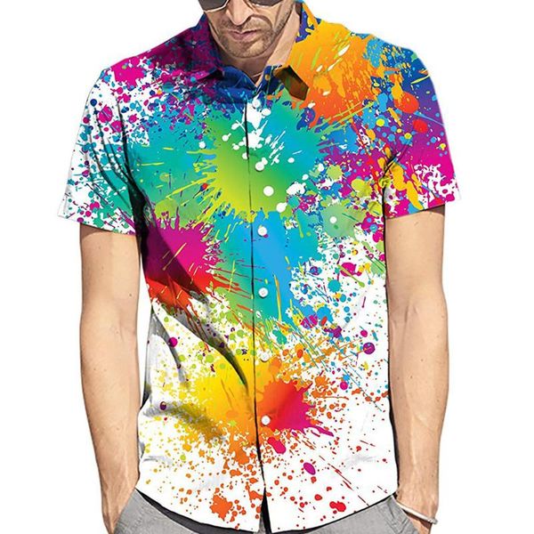 

men's casual shirts summer rainbow printed short-sleeved shirt fashion blouse camisa masculina w1219, White;black