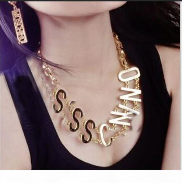 

famous big  model catwalk show letter collar earrings fashion punk rock exaggerated chain clavicle necklace earrings, Gray