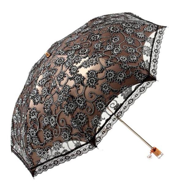 

umbrellas portable two-folding umbrella black glue uv floral cover outdoor protection rainproof protection, lace