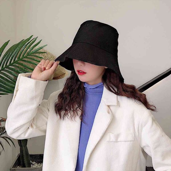 

korean cotton and hemp fisherman's hat for spring and summer, Blue;gray