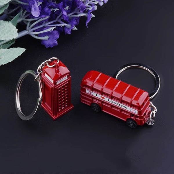 

wholesale new london red bus key chain post mail box key holder telephone booth charm pendant keychain for men women party gift keys ring, Silver