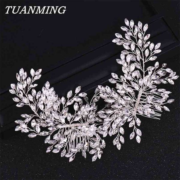 

double hair comb bridal headband wedding accessories crystal band jewelry 210707, Silver