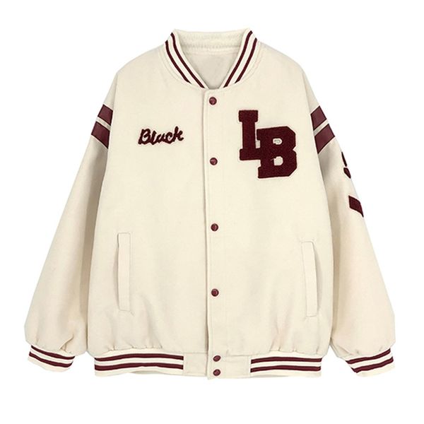 

arrival single breasted spliced letter brand clothing bomber jacket women loose baseball uniform female winter coat 211109, Black;brown