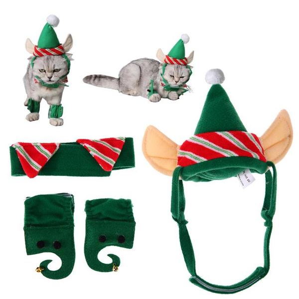 

cat costumes pet dog birthday party hat neck collar and foot sleeve with bell decorative diy christmas costume teddy rabbits supply
