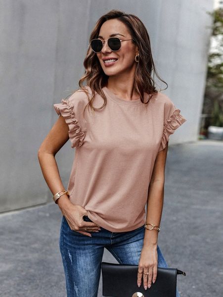 

ruffle cuff solid tee s1ax#, White