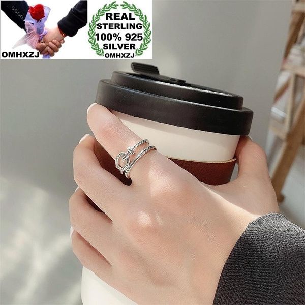 

cluster rings omhxzj wholesale hc83 european fashion fine woman girl birthday party gift vintage geometric 100% 925 sterling silver open rin, Golden;silver